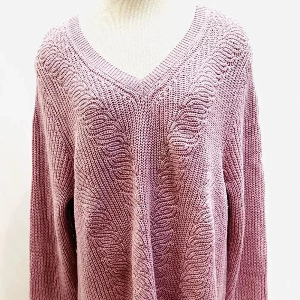 NWT Croft & Barrow Women Long Sleeve Pullover V-Neck Knit Pink Sweater Size 1X